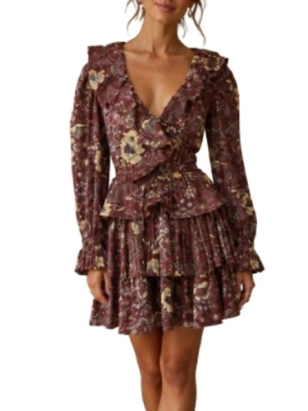 Ulla Johnson Lola Burgundy Floral Wrap Autumn Wedding Guest Dress size 4 NWT